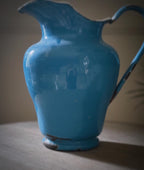 French Vintage Blue Enamel Jug