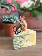 Ceramic Mouse And Cheese With Scissors and String