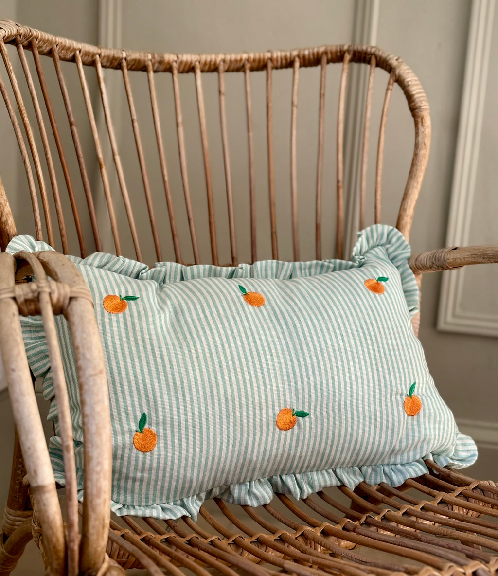 Striped Green Cushion with Oranges detail