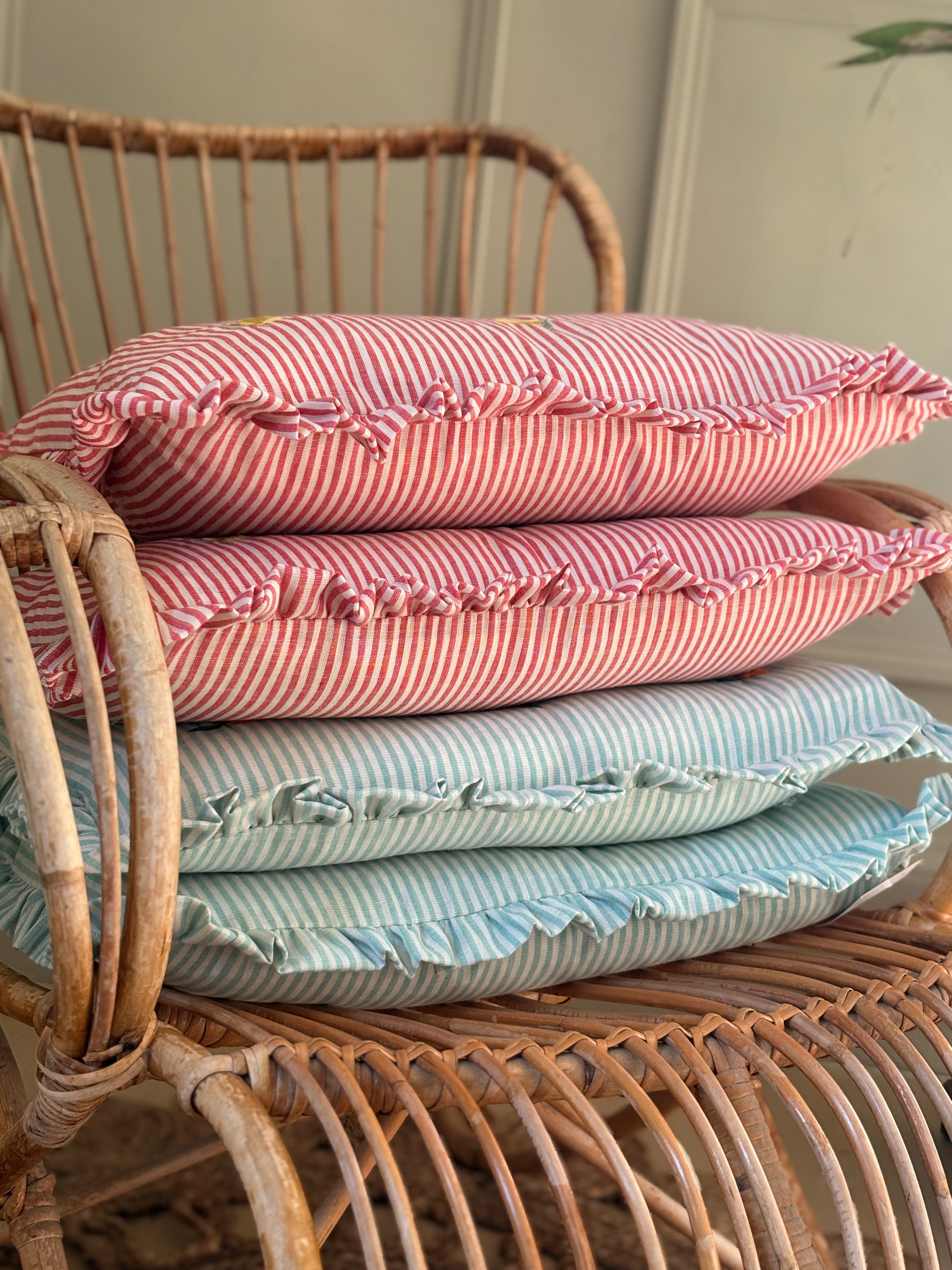 Striped Green Cushion with Oranges detail