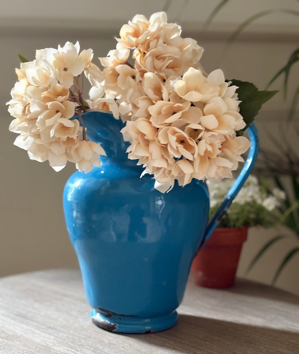 French Vintage Blue Enamel Jug