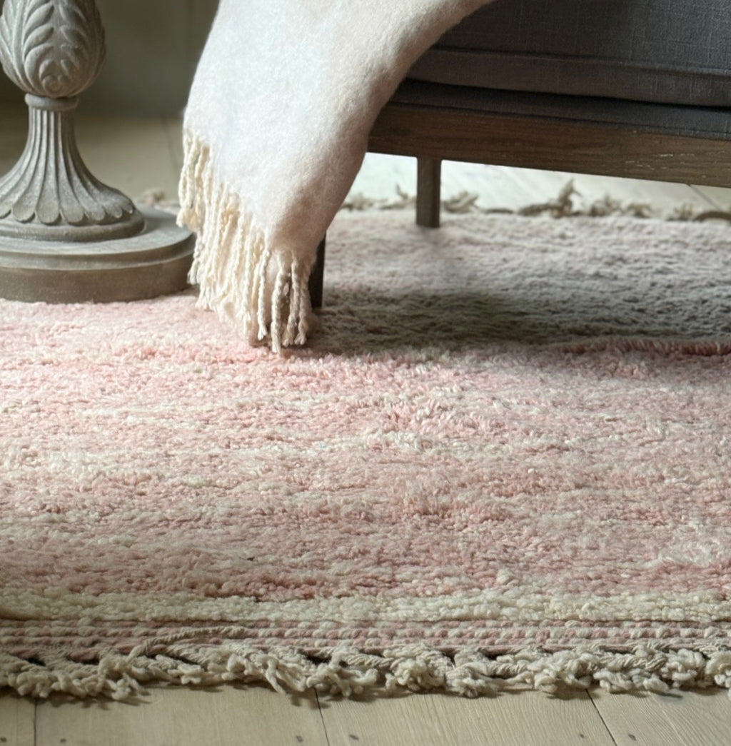 Pink and Cream Berber Wool Rug