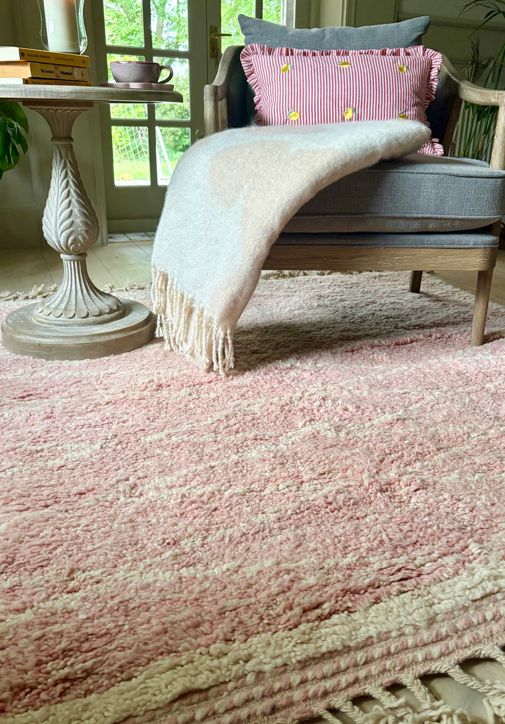 Pink and Cream Berber Wool Rug