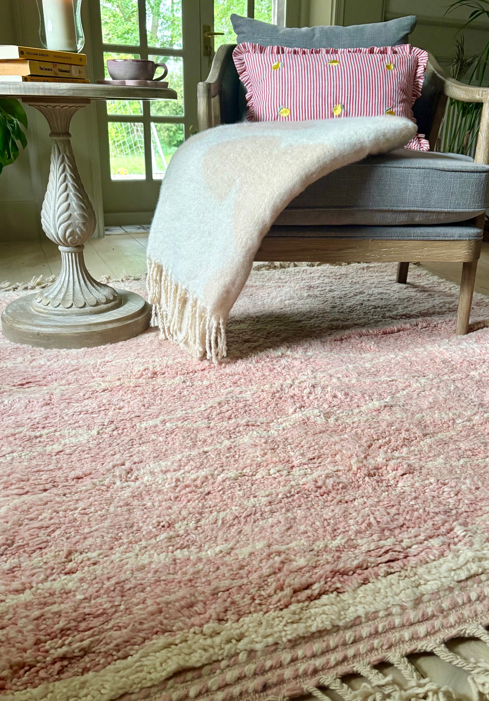 Pink and Cream Berber Wool Rug