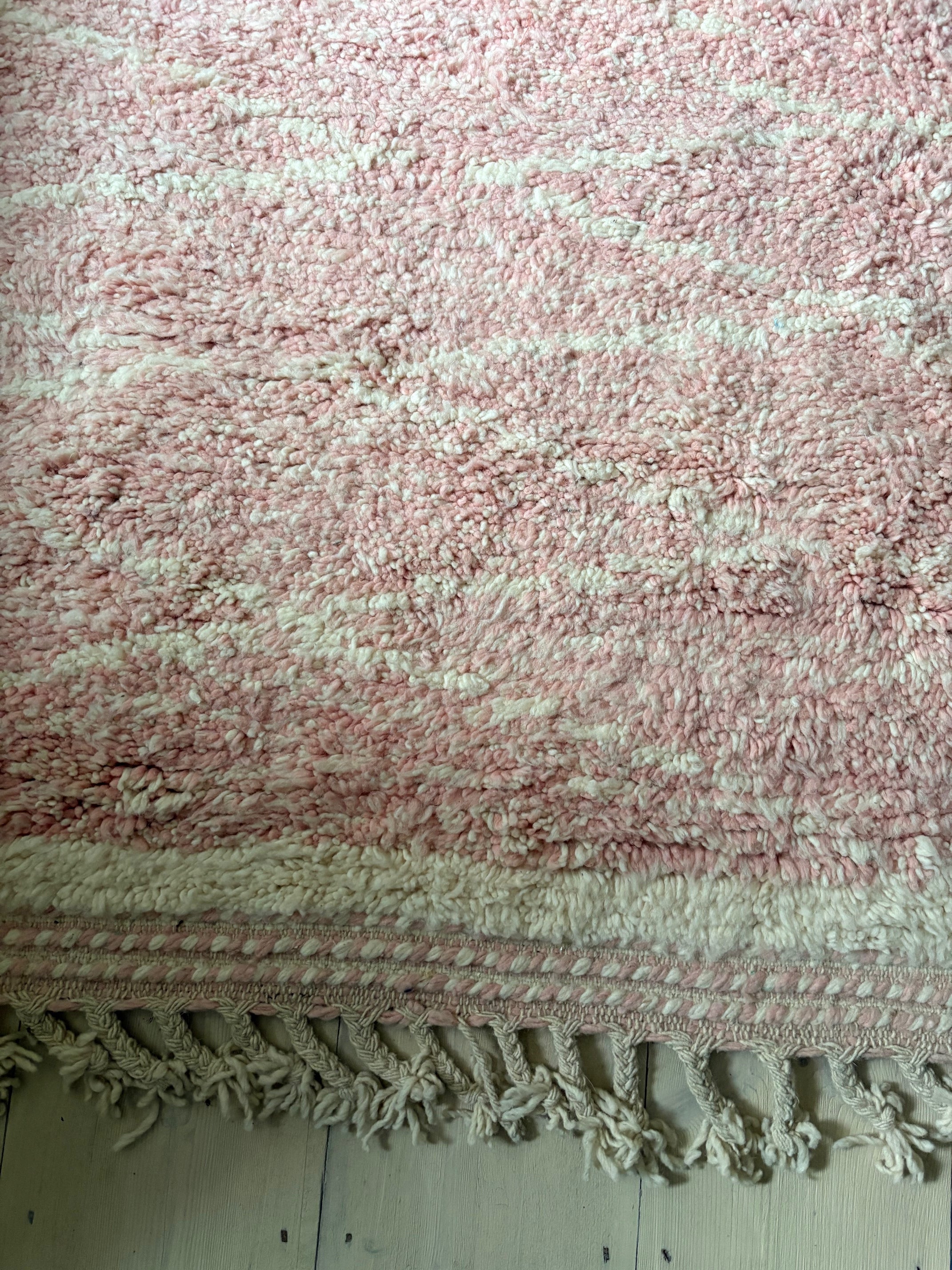 Pink and Cream Berber Wool Rug