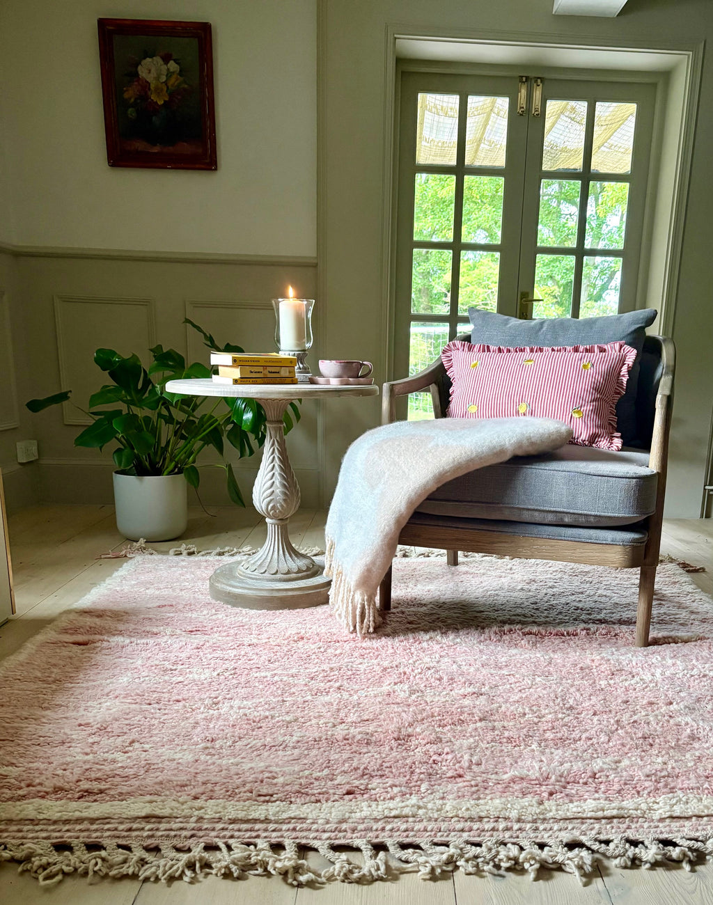 Pink and Cream Berber Wool Rug