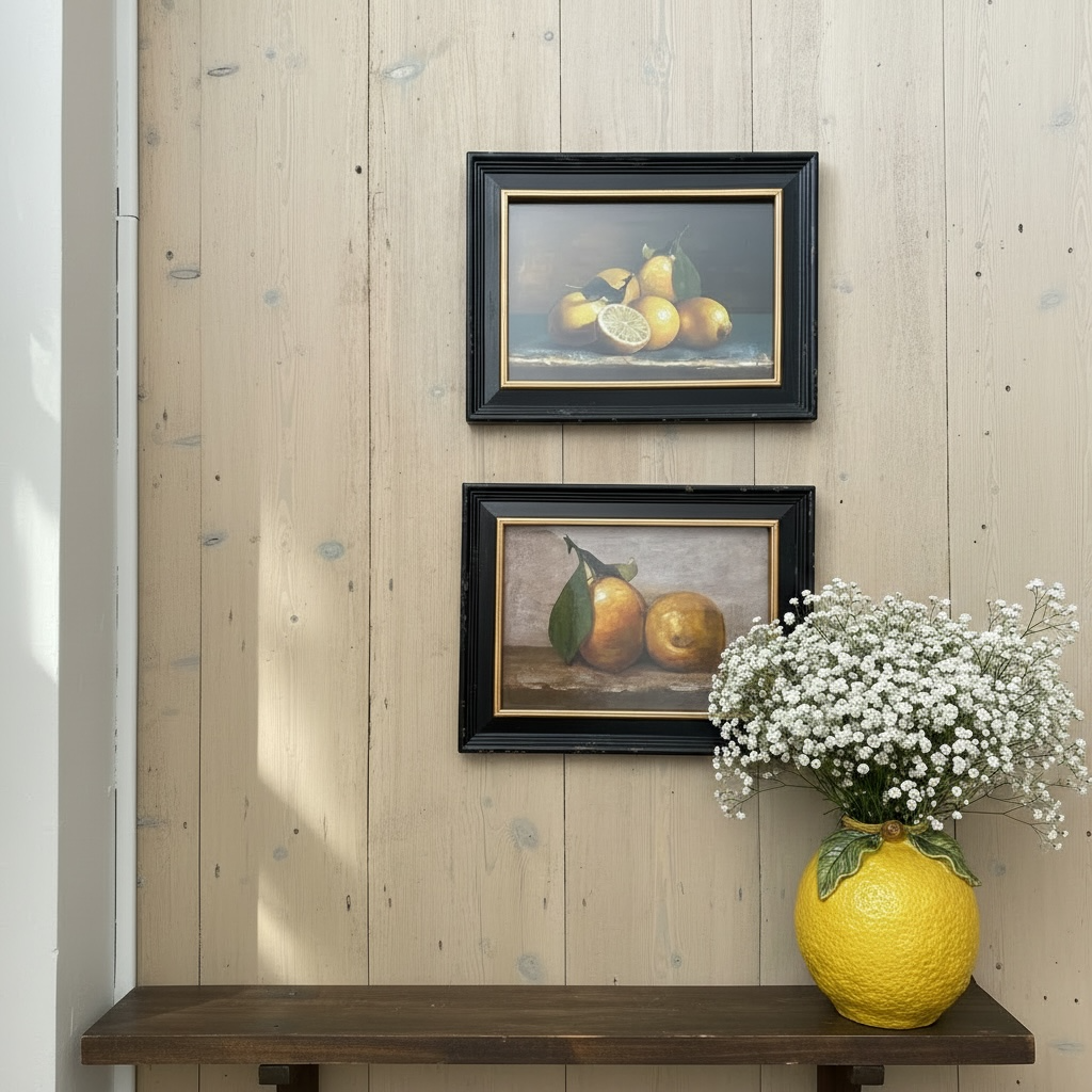 Set Of Two Lemon Framed Lemon Pictures
