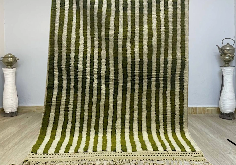 Olive Green Striped Wool Rug