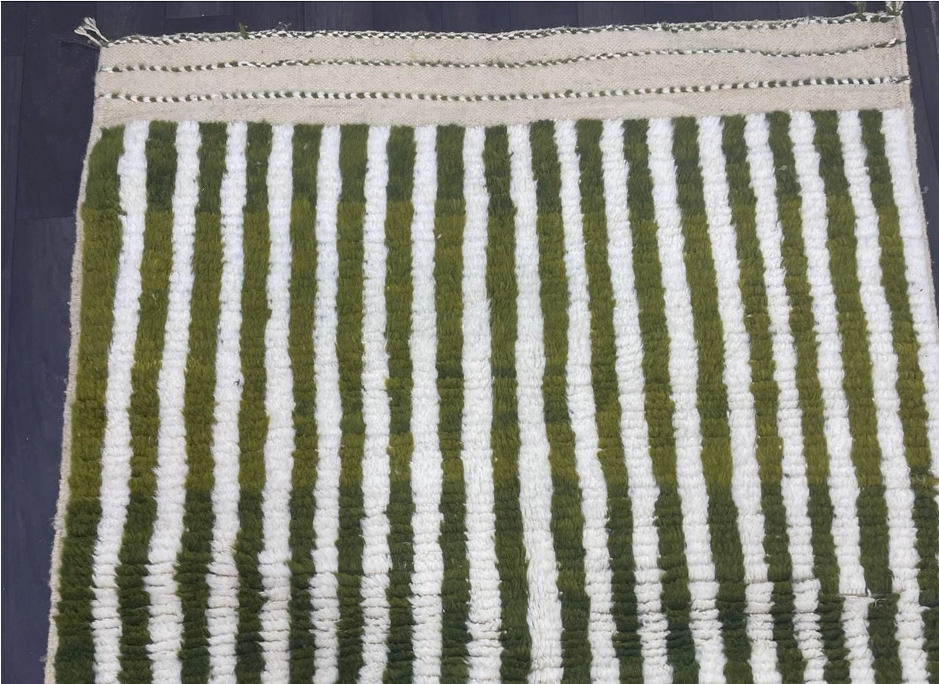 Olive Green Striped Wool Rug