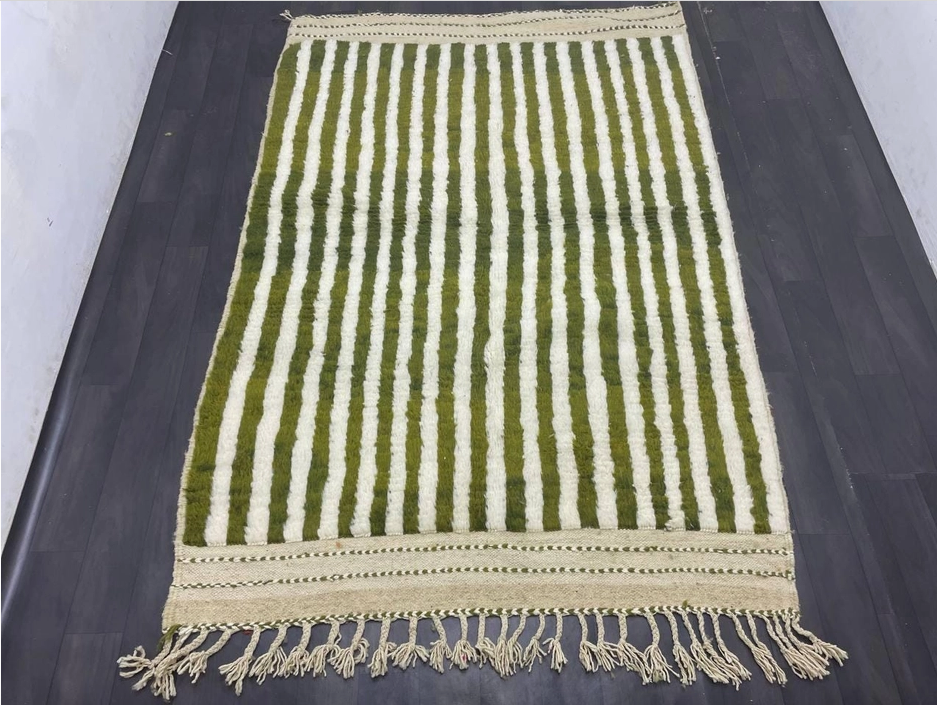 Olive Green Striped Wool Rug