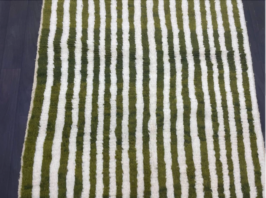 Olive Green Striped Wool Rug