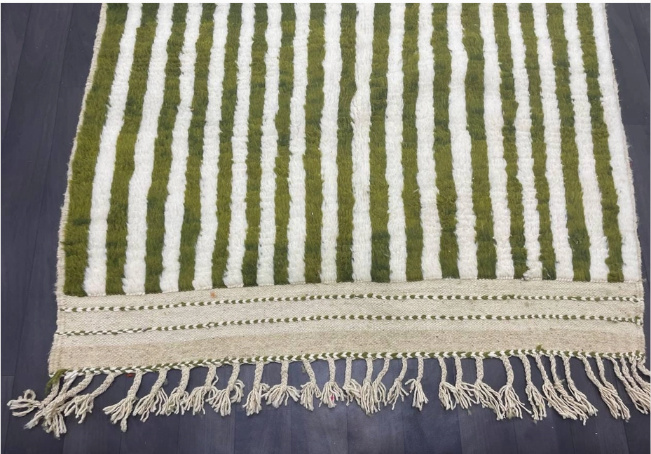 Olive Green Striped Wool Rug