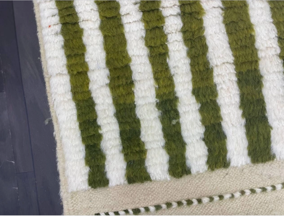 Olive Green Striped Wool Rug