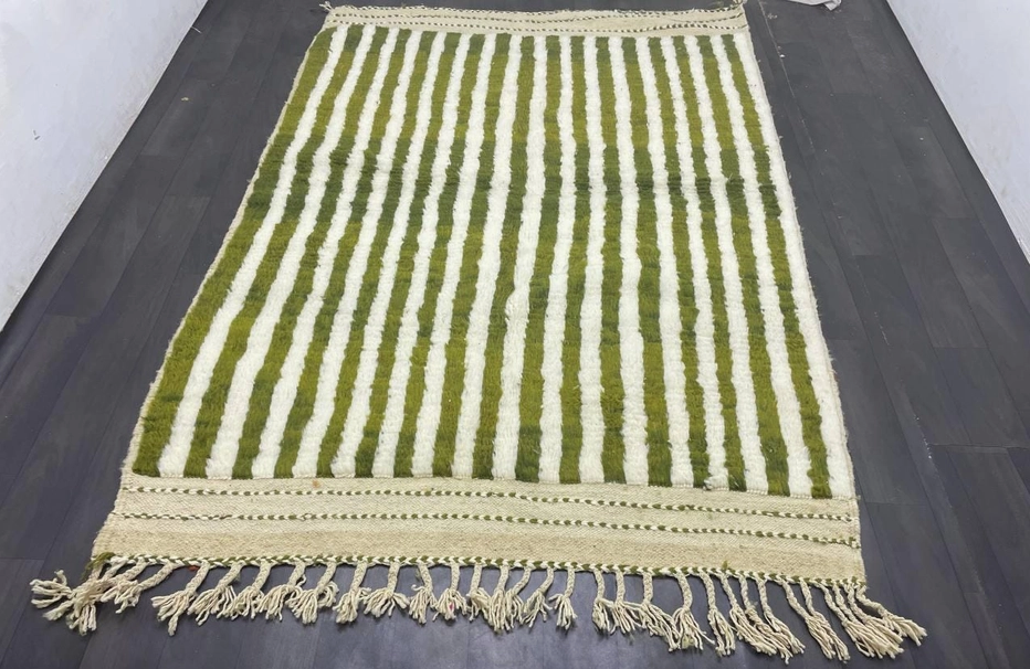 Olive Green Striped Wool Rug