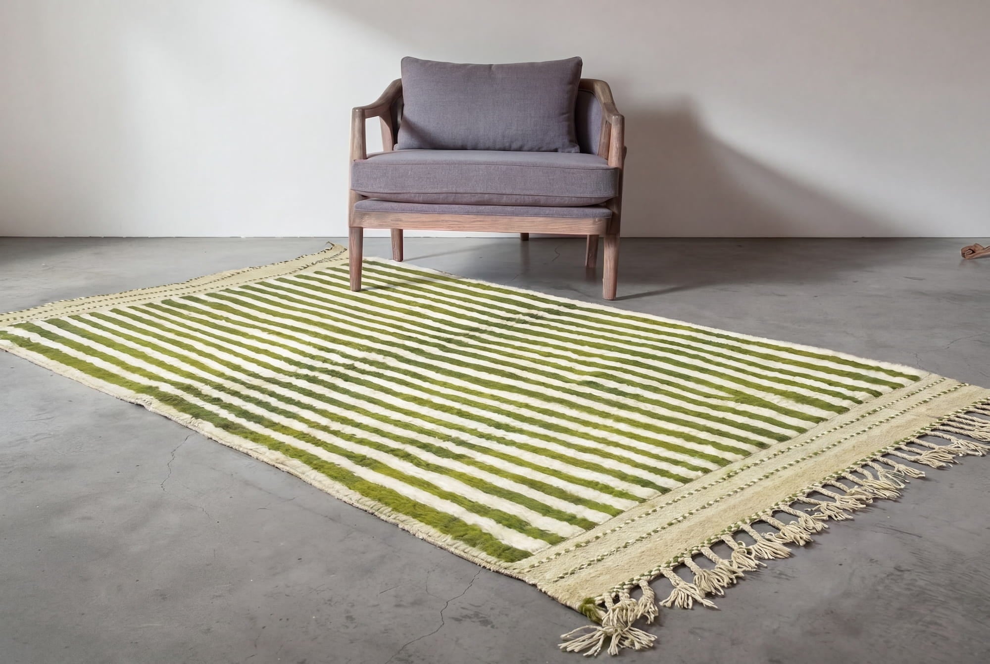 Olive Green Striped Wool Rug