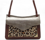 Gold and Leopard Print Crossover Bag