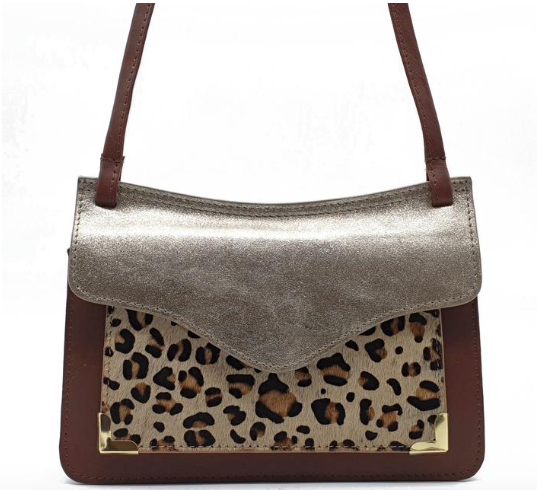 Gold and Leopard Print Crossover Bag