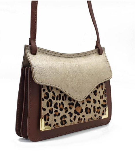 Gold and Leopard Print Crossover Bag