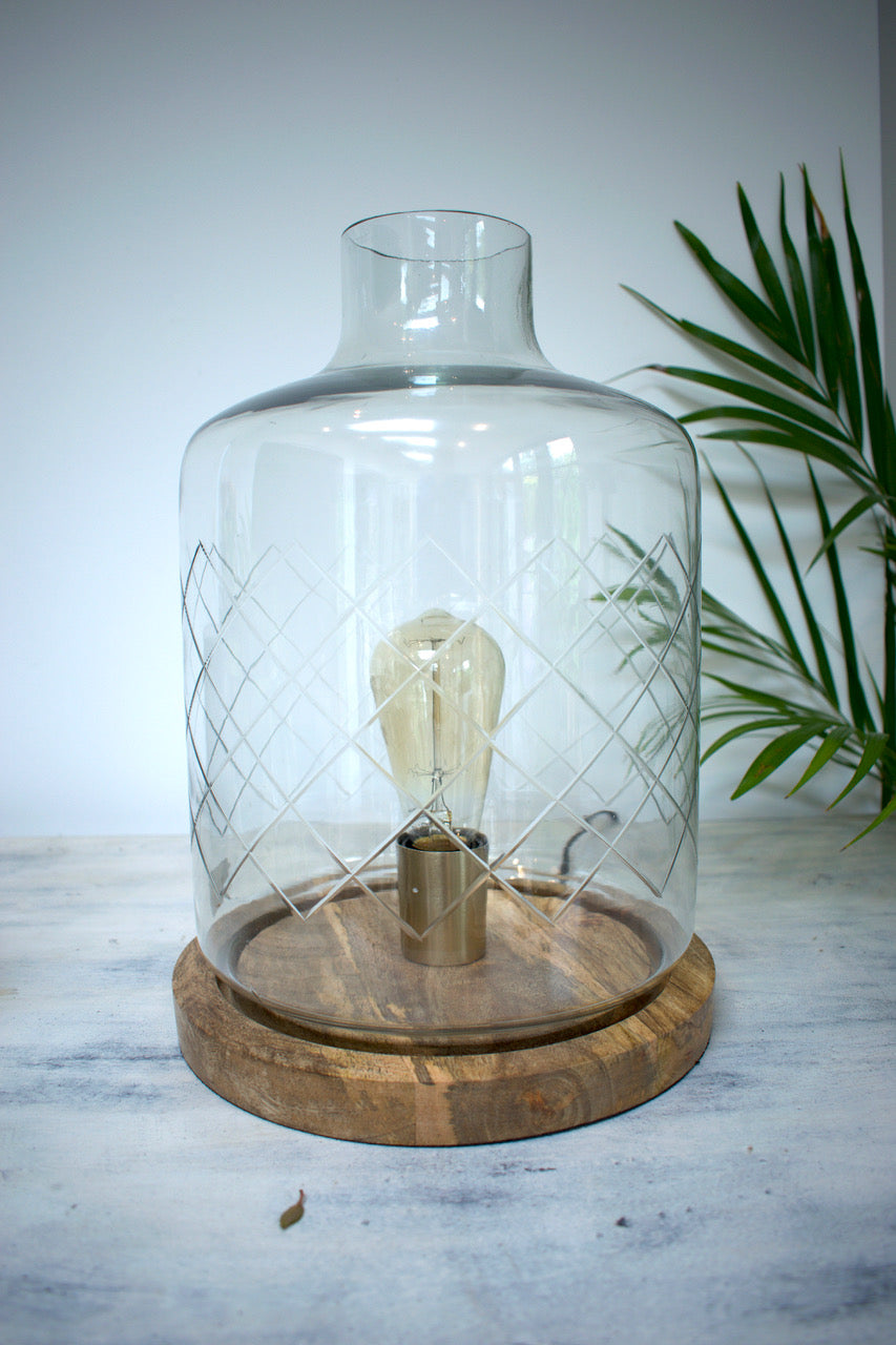 Etched Glass Hurricane Lamp - Natural